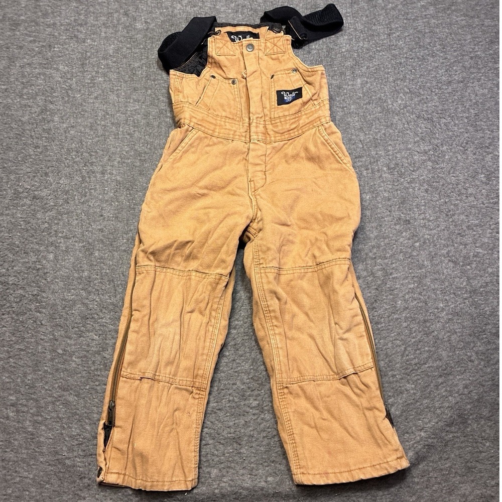 Walls Blizzard Pruf YOUTH Sz S 6/7 Duck Canvas Bibs Overalls Leg Zip Quilt-Lined